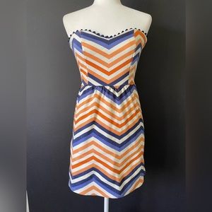 Judith March Chevron Striped Nautical Scallop Trim Strapless Dress With …